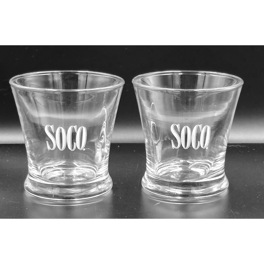 Vintage 90's Southern Comfort White Etched SOCO Shot Glasses 2 ct. Clear Barware